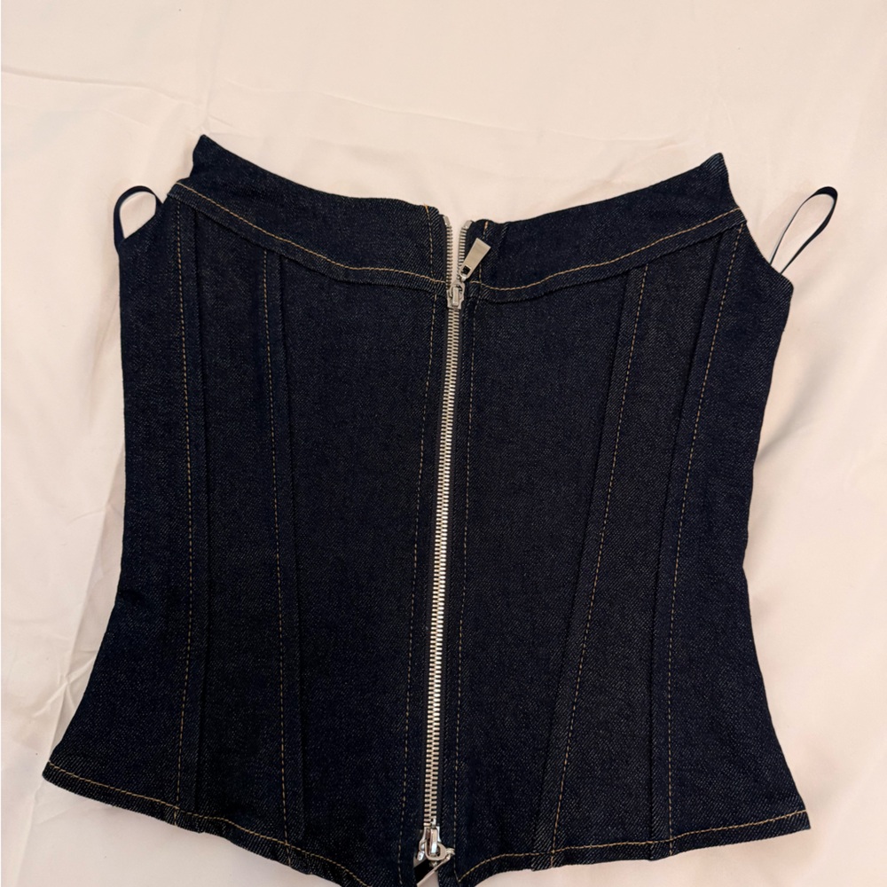 Dark Denim Corset Top with Front Zip